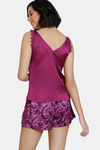 Zivame Artsy Leaves Woven Shorts Set - Dark Purple — thumbnail 3